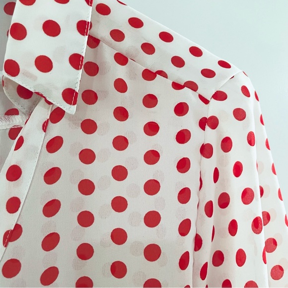 Allegra K Red White Polka Dot Blouse Top Size Medium - Picture 5 of 12